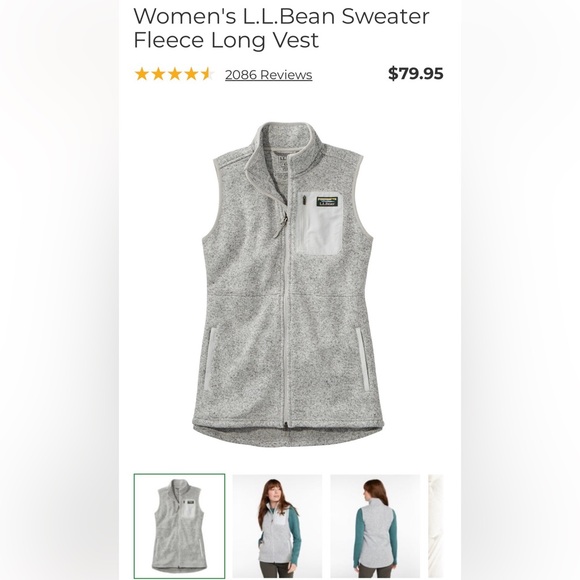 Women’s L.L. Bean Light Heather Gray Zip-Up Sweater Fleece Long Vest - Like New - Picture 12 of 14